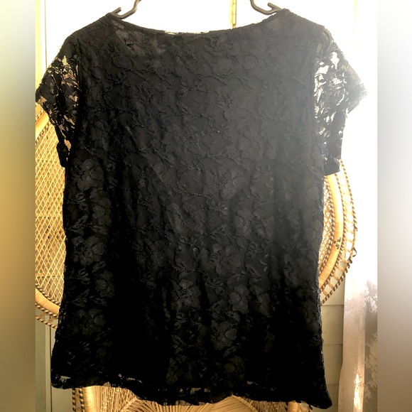 Vintage Fever 90s/Y2k Black Lacey Floral Short Sleeve Blouse Size L Gothic/Alt. - Picture 2 of 4